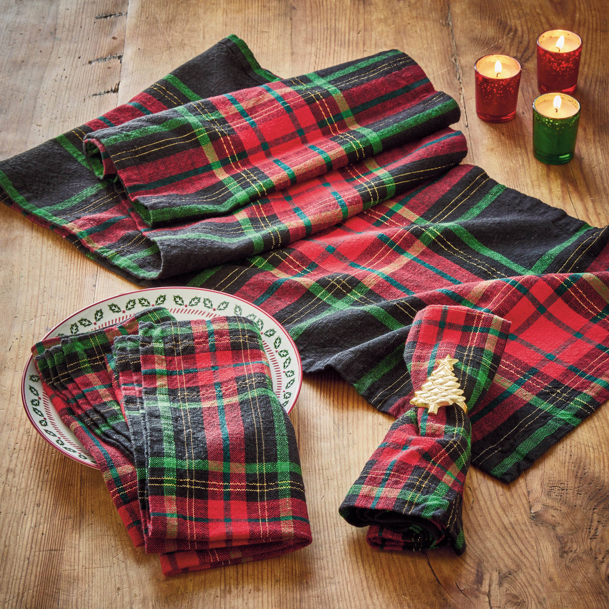tag - Christmas Plaid Tablecloth Red Multi Cotton