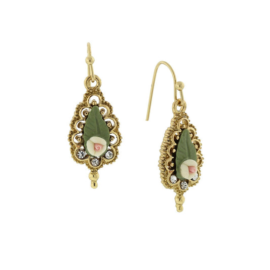 1928 Jewelry - 1928 Jewelry Fantasia Porcelain Rose Drop Earrings: White