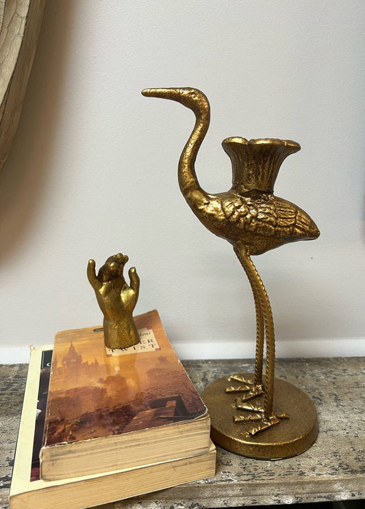 Vagabond Vintage - Crane Candle Holder with Antique Gold Finish
