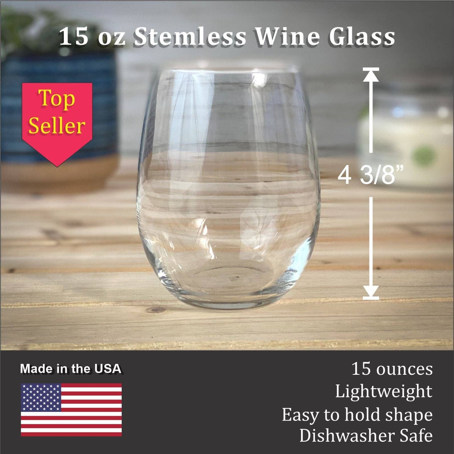 Adirondack Etching LLC - Finger Lakes - New York - Stemless Wine Glasses: 15 oz Stemless