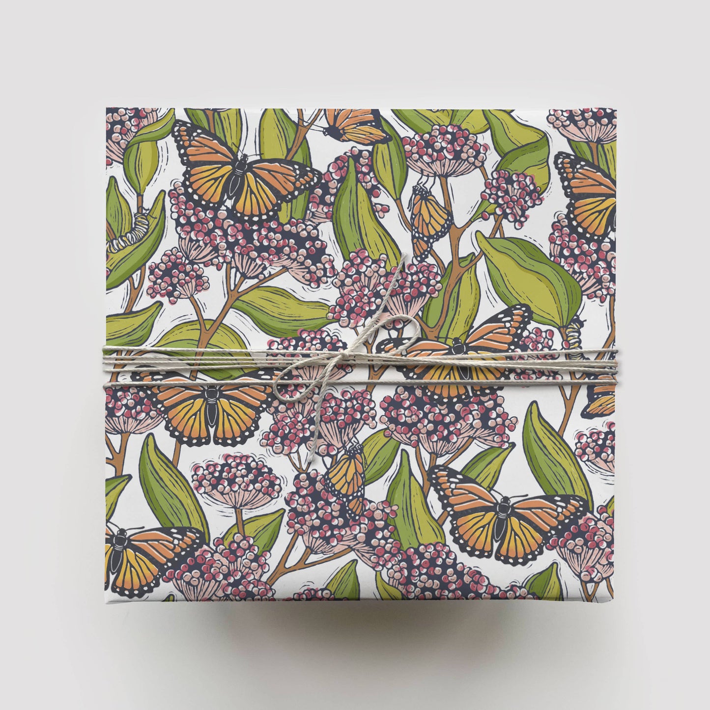 Monarch + Milkweed Gift Wrap: Roll of 3 Sheets - Root & Branch Paper Co.