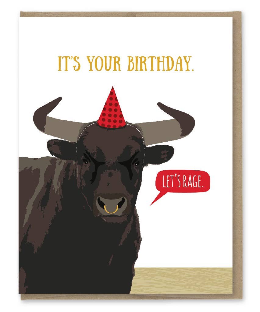 Modern Printed Matter - Lets Rage Bull Birthday Card