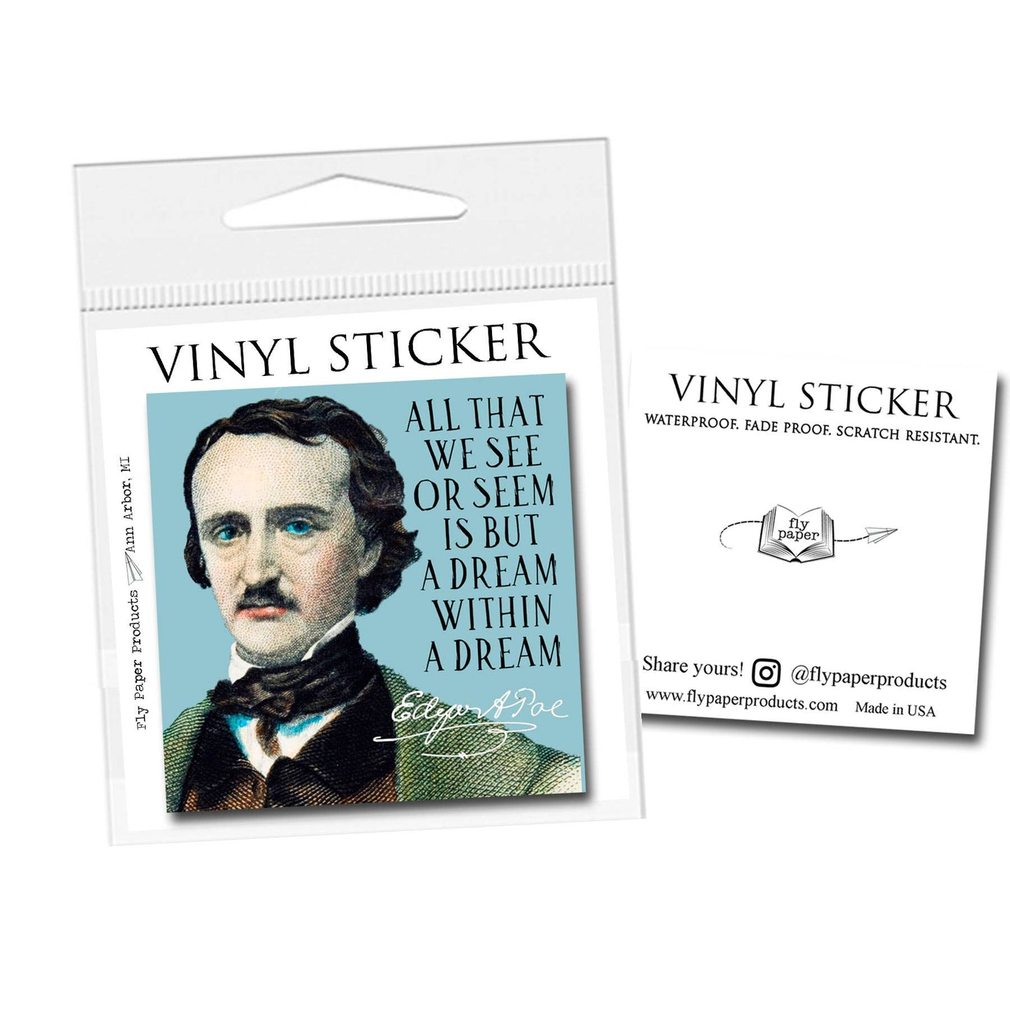 Fly Paper Products - Edgar Allen Poe "Dream" Literary Vinyl Sticker: Unpackaged Sticker