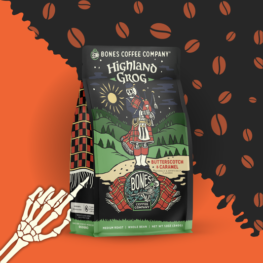 Bones Coffee Company - Highland Grog Flavored Coffee | 12oz | Whole Bean & Ground: Ground