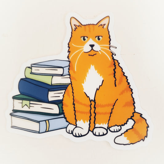 Cat & Books Sticker