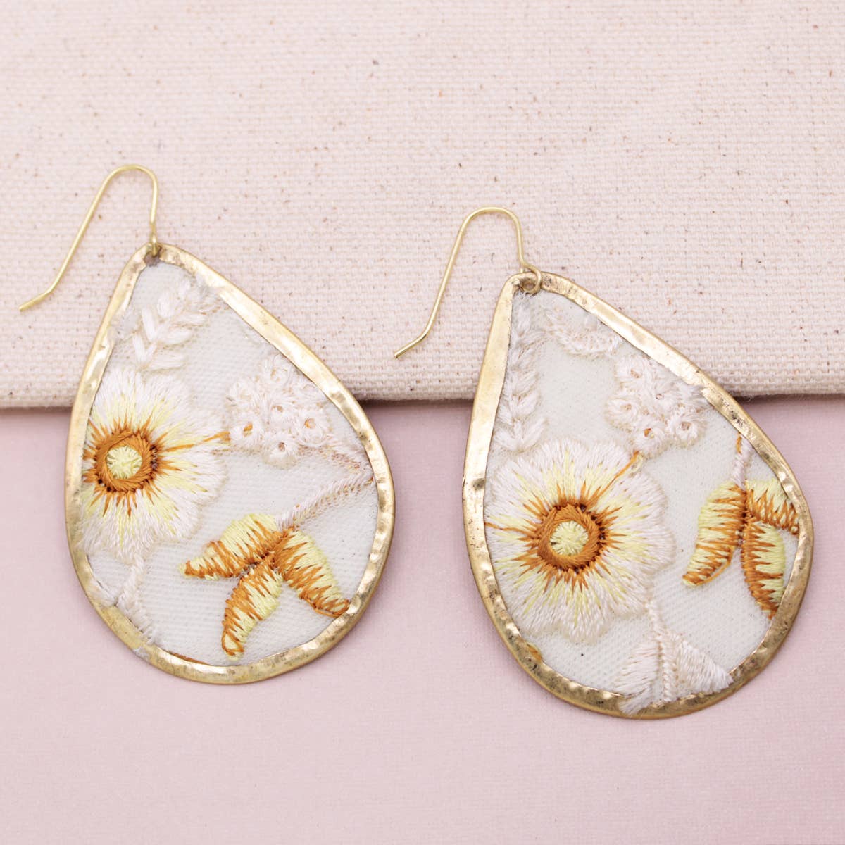 ZAD - Ivory White Floral Embroidred Earrings