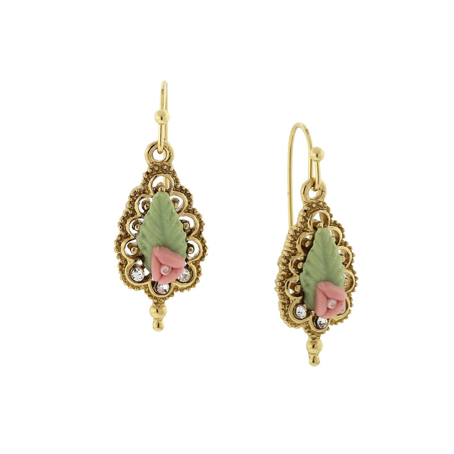 1928 Jewelry - 1928 Jewelry Fantasia Porcelain Rose Drop Earrings: White