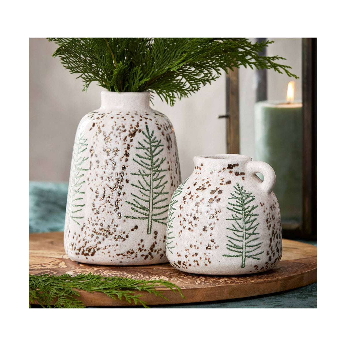 tag - Pine Tree Vase Large White Multi Stoneware Christmas: White / Stoneware