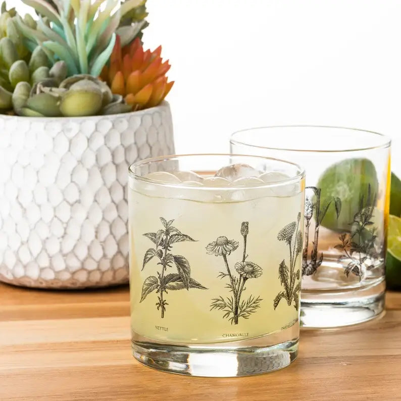 Botanical Herbs Whiskey Glasses - Black Lantern