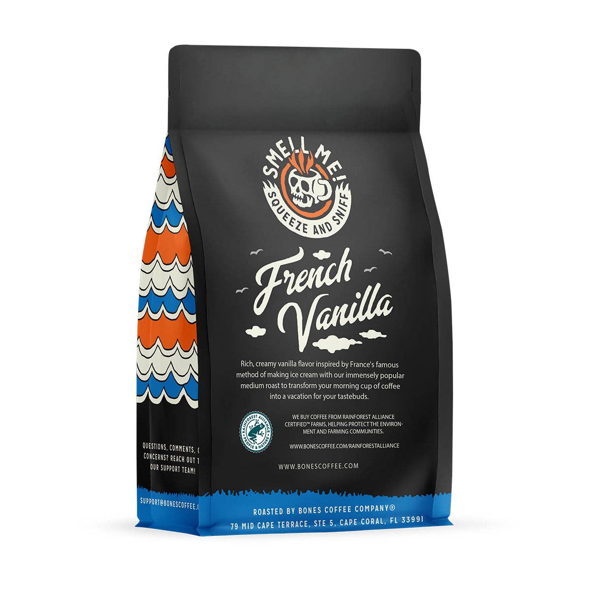 Bones Coffee Company - French Vanilla Flavored Coffee | 12oz | Whole Bean & Ground: Ground