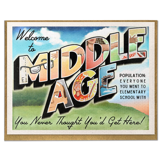 A Zillion Dollars - Welcome to Middle Age; Funny Birthday Card: Vintage Travel