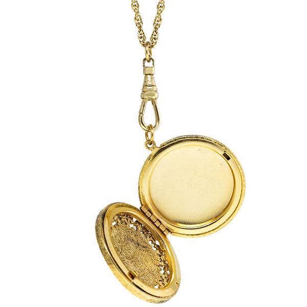 1928 Jewelry - 1928 Jewelry Cameo Round Ornate Filigree Pendant Locket: Gold