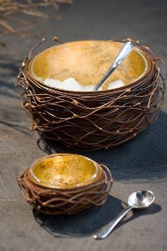 Gold Leafed Metal Birds Nest: Large