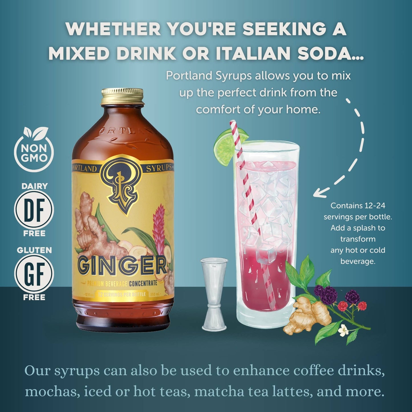 Portland Syrups - Ginger Syrup 12oz - cocktail / mocktail beverage mixer