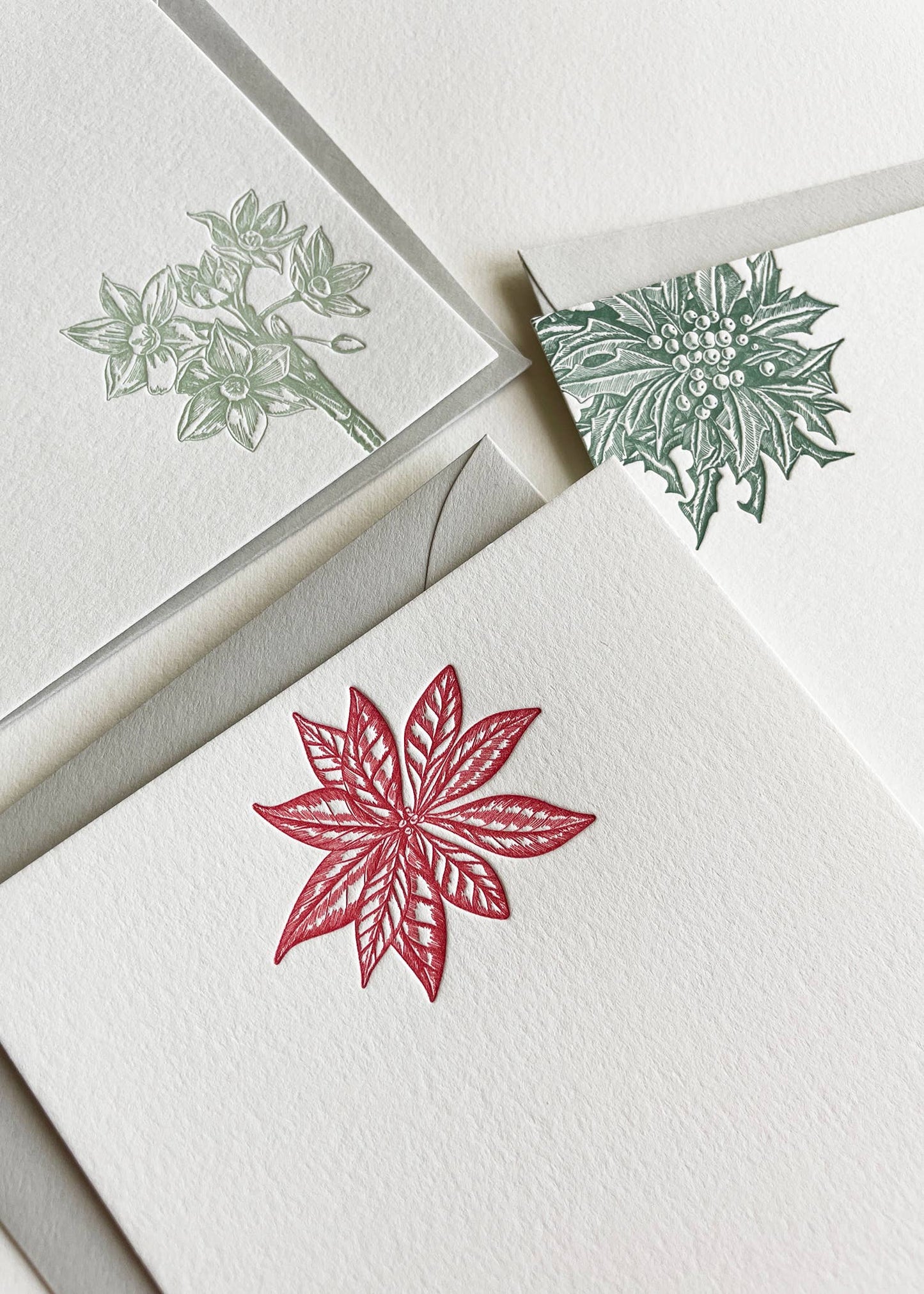 Poinsettia Flat Card Pack- Letterpress