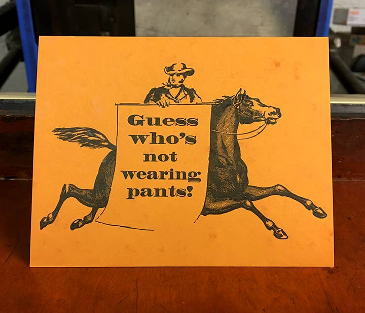 No Pants Greeting Card - Lady Pilot Letterpress