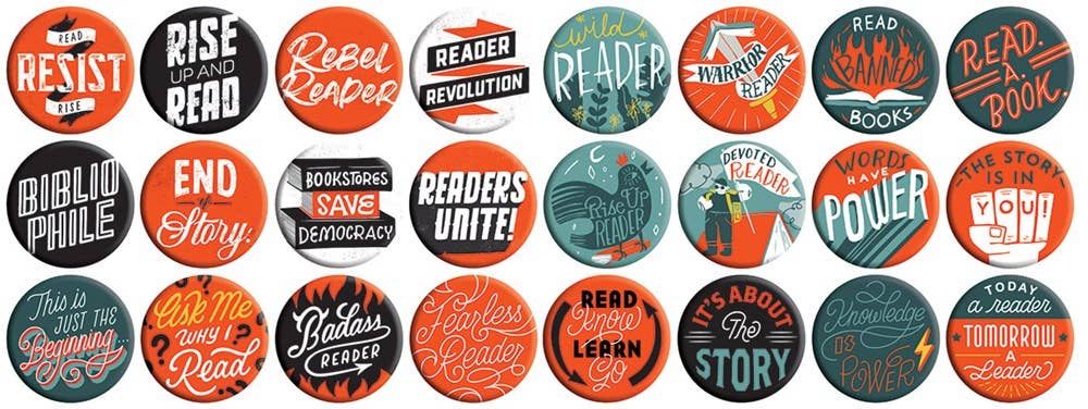 Gibbs Smith - Rebel Readers Button Box - counter display