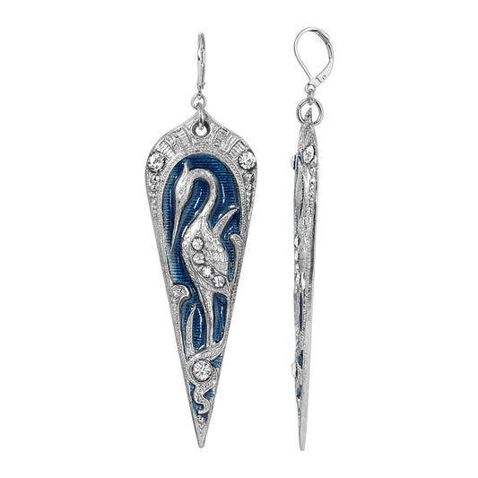1928 Jewelry - 1928 Jewelry Blue Enamel Crystal Crane Earrings