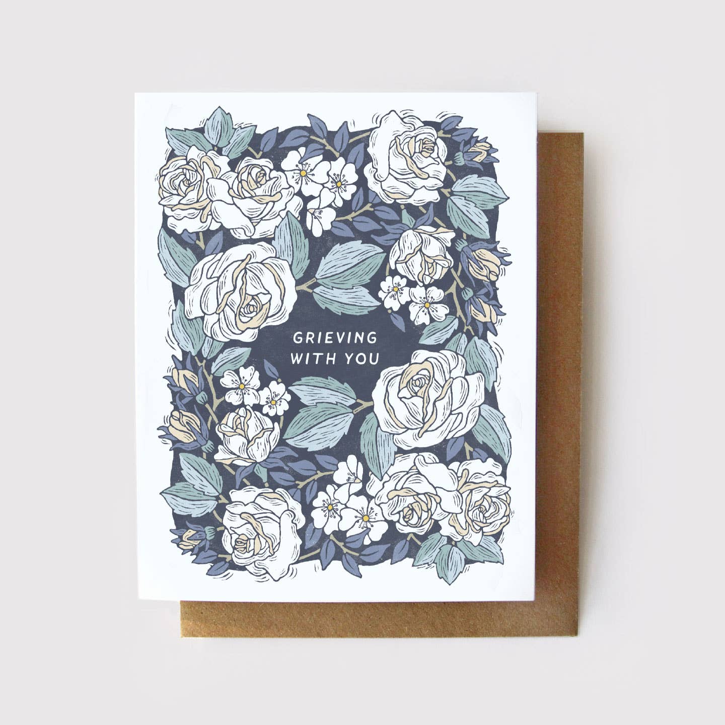 Grieving With You Card - White Rose Sympathy Card: Zero Waste, NO Packaging - Root & Branch Paper Co.