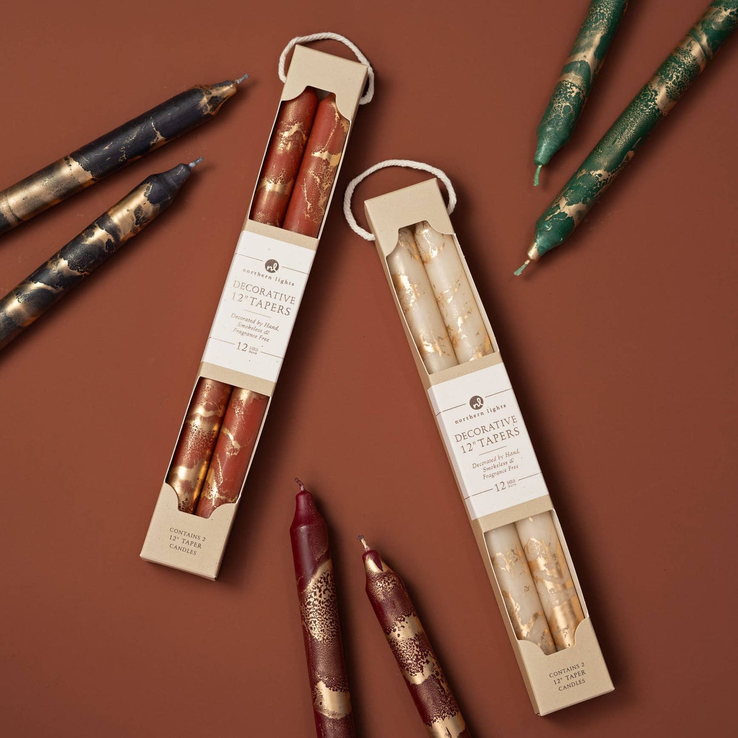 Northern Lights - 12" Decorative Taper 2pk: Graphite w/ Gold