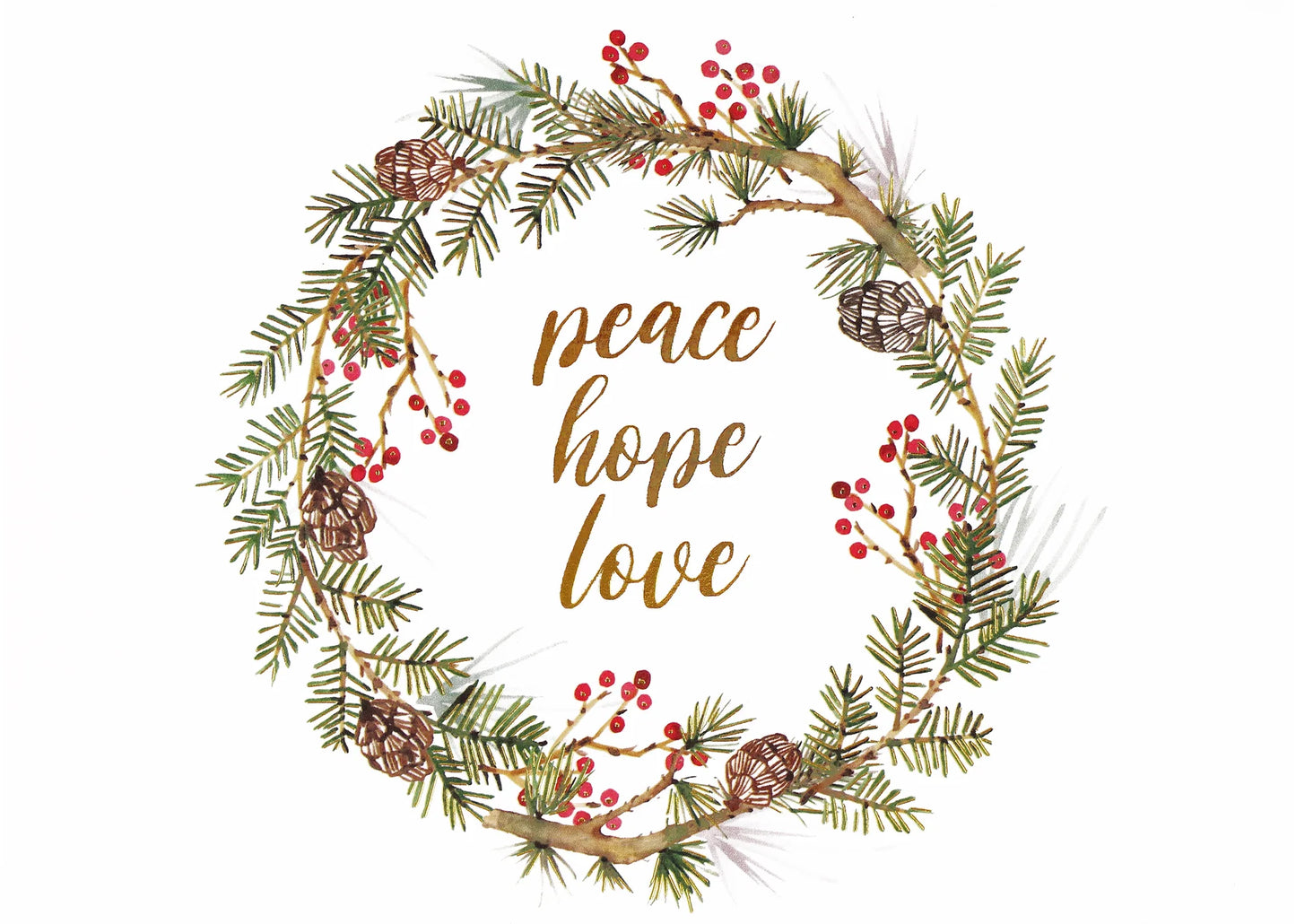 Peace Hope Love: Festive Wreath Deluxe Boxed Holiday Cards