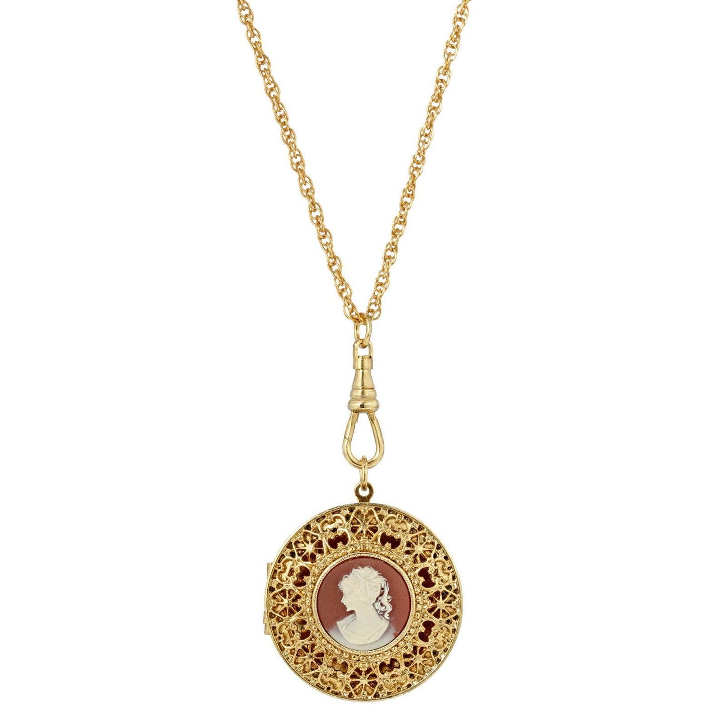 1928 Jewelry - 1928 Jewelry Cameo Round Ornate Filigree Pendant Locket: Gold