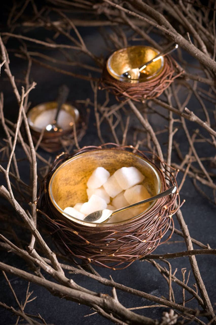 Gold Leafed Metal Birds Nest: Large