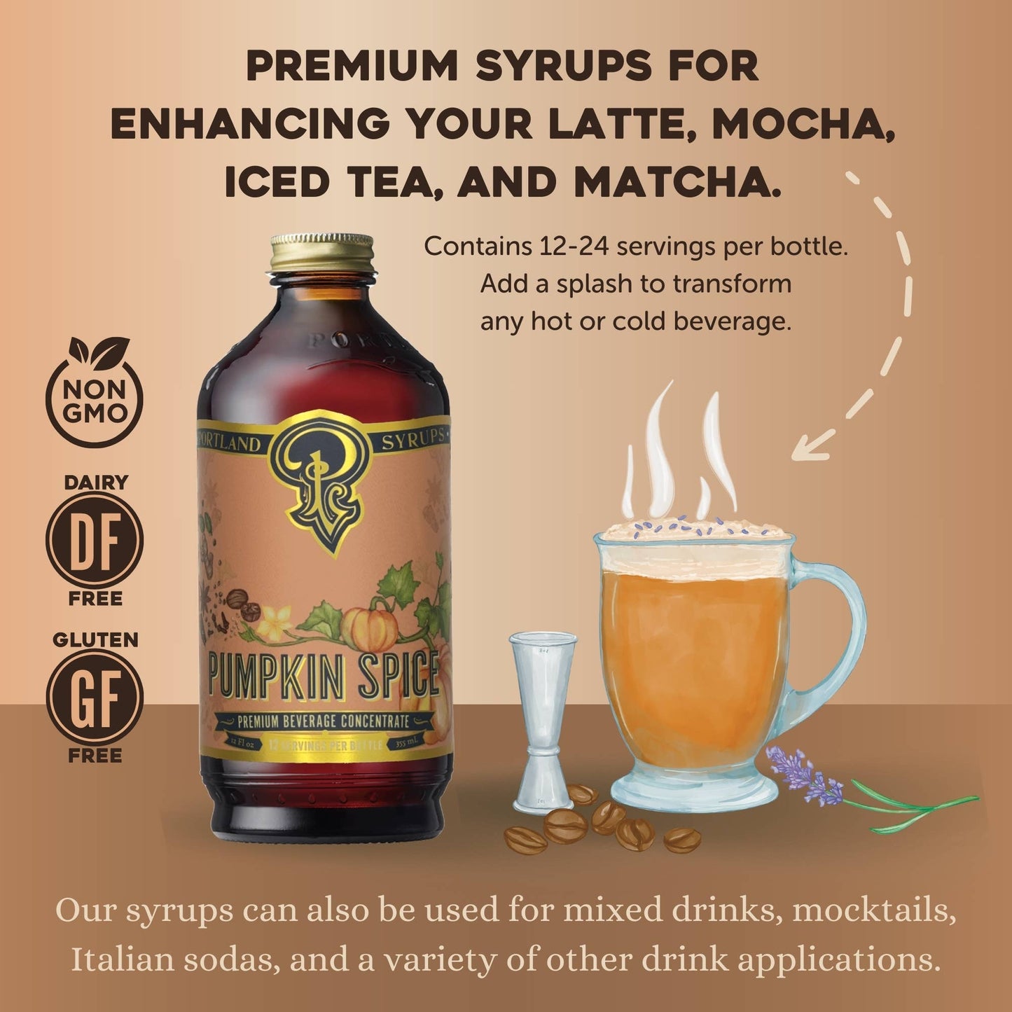 Portland Syrups - Pumpkin Spice Syrup 12 oz - coffee, tea, cocktail mixer