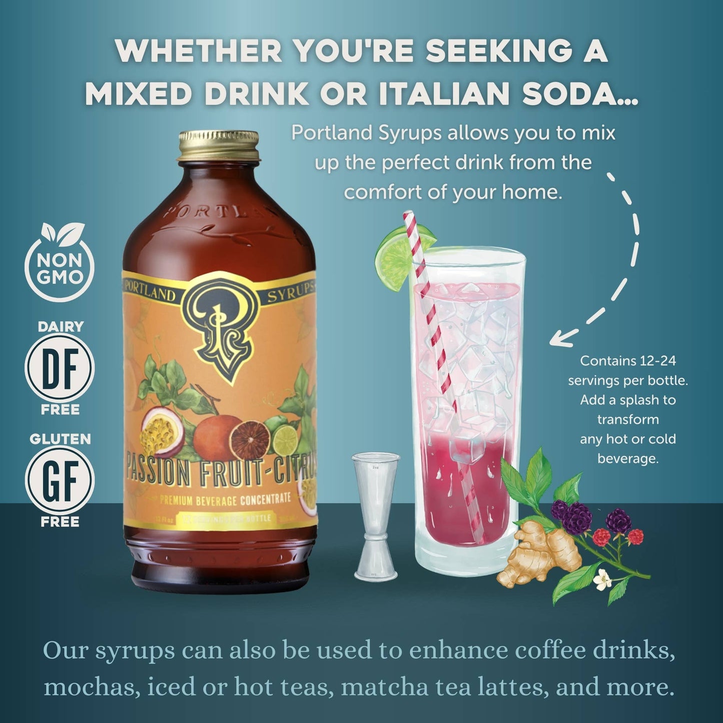 Portland Syrups - Passion Fruit Citrus Syrup 12oz - cocktail / mocktail mixer