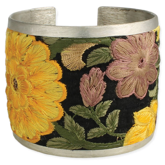 ZAD - Yellow Flower Embroidered Elegance Cuff Bracelet