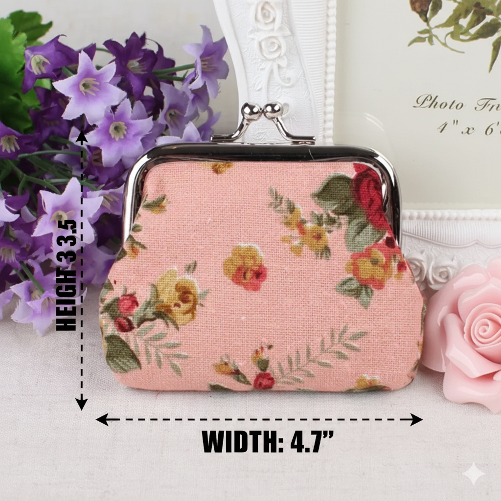 Floral Coin Purse: Small Storage Purse for Coins/ Trinkets: Black