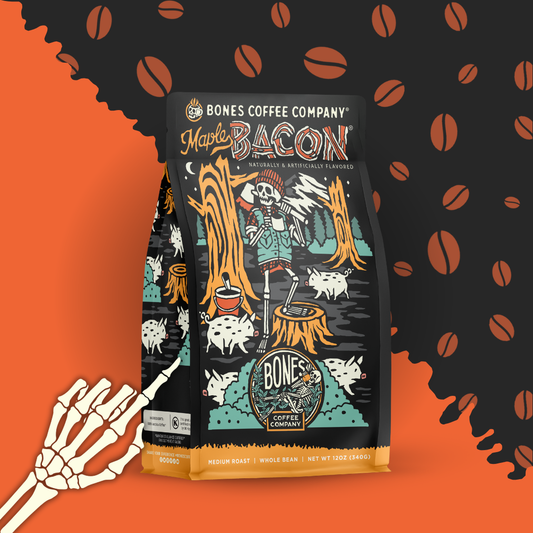Bones Coffee Company - Maple Bacon® Flavored Coffee | 12oz | Whole Bean & Ground: Ground