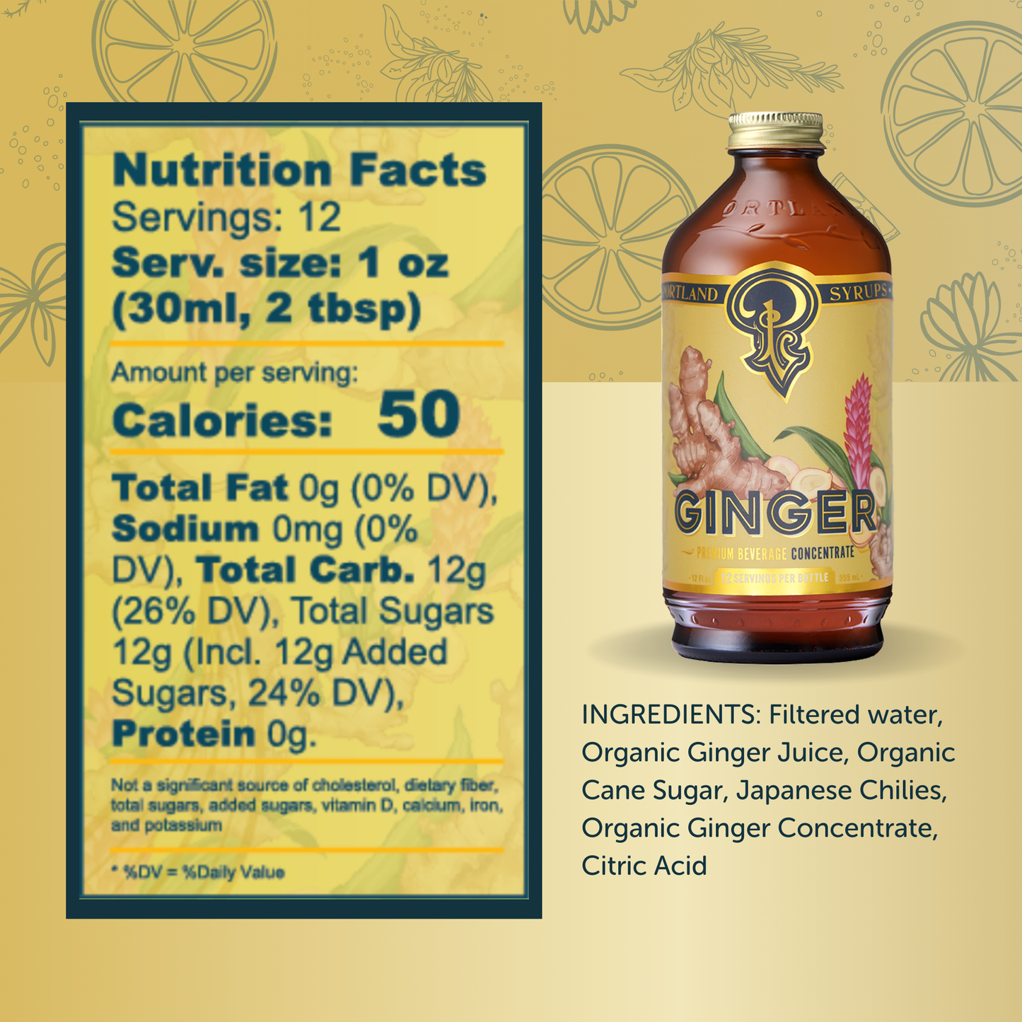 Portland Syrups - Ginger Syrup 12oz - cocktail / mocktail beverage mixer
