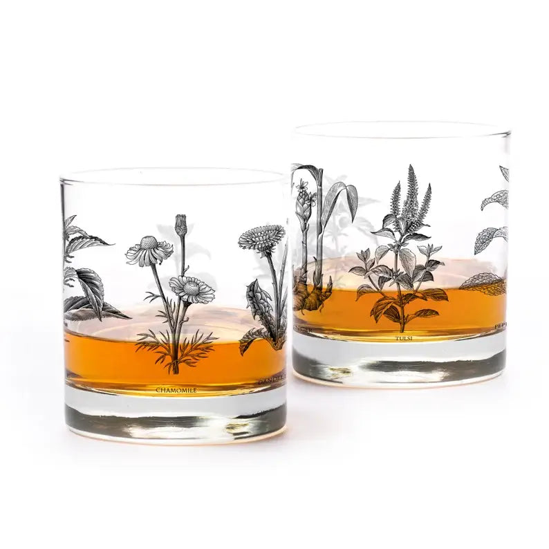Botanical Herbs Whiskey Glasses - Black Lantern