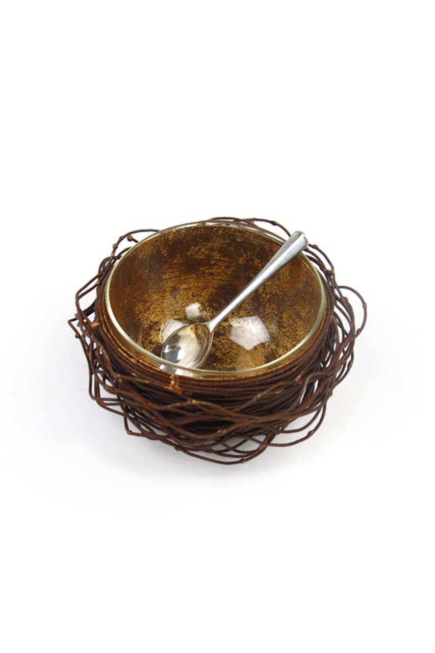 Gold Leafed Metal Birds Nest: Large