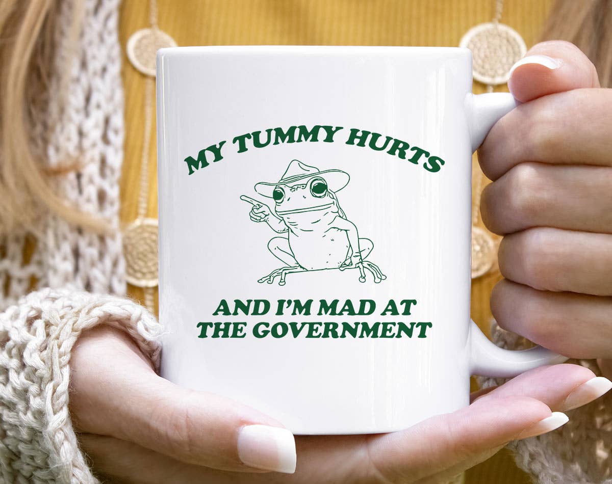 House Of Rodan - My Tummy Hurts Frog - Funny Weird Animal Coffee Mug: 11oz White