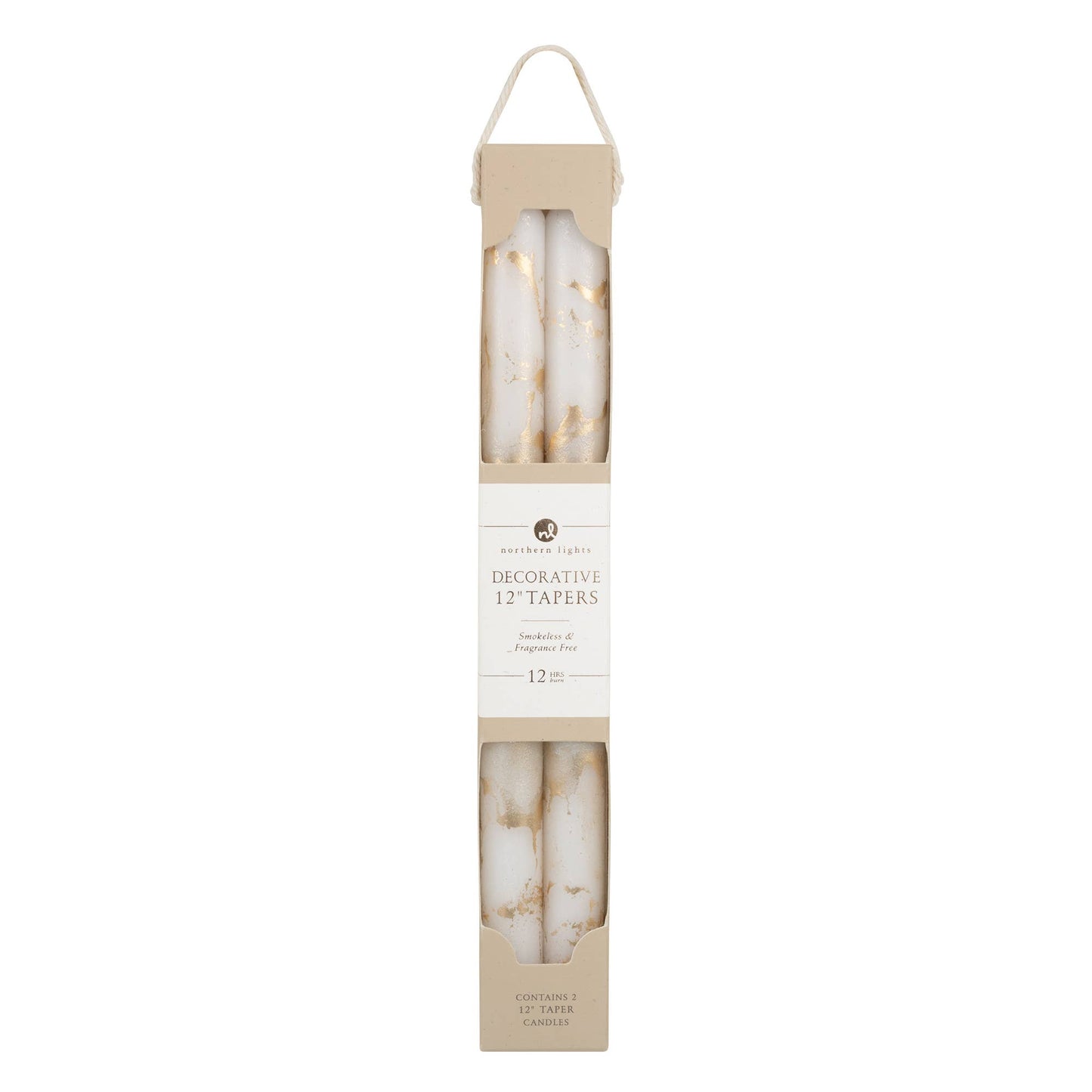 Northern Lights - 12" Decorative Tapers 2pk - White w/ Gold: White w/ Gold