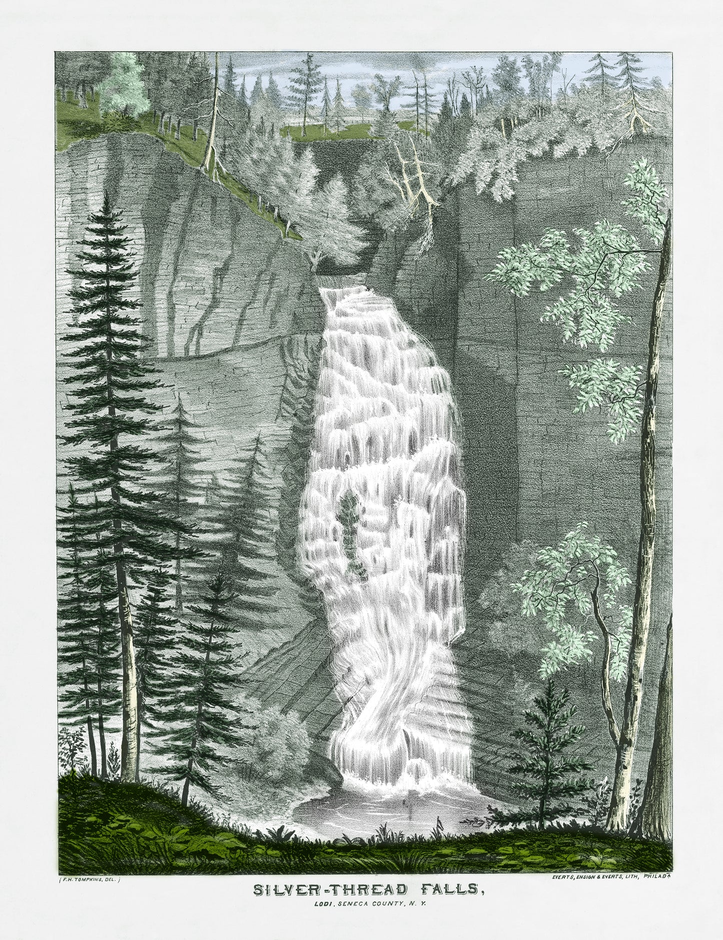 Silver Thread Falls, Lodi, Seneca Falls, NY (COLORIZED)