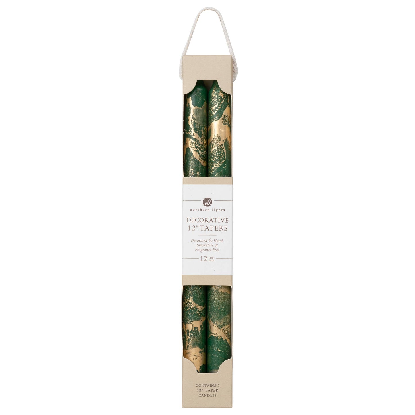 Northern Lights - 12" Decorative Taper 2pk: Hunter Green w/ Gold