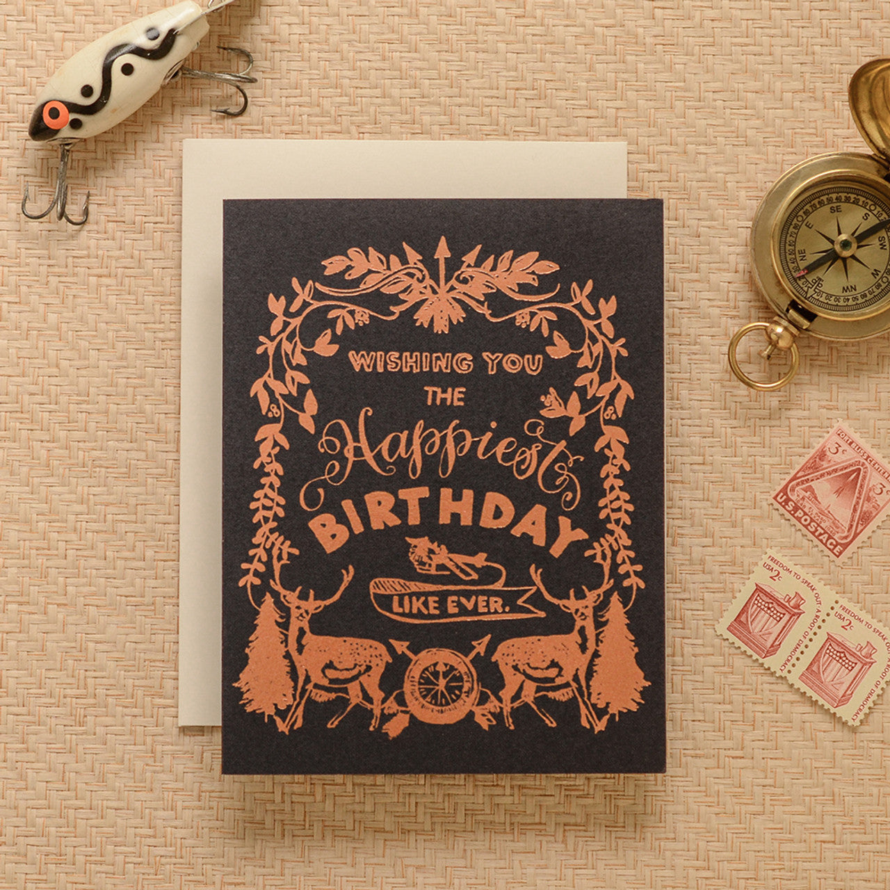 Antiquaria Happiest Birthday Deer Crest Greeting Card