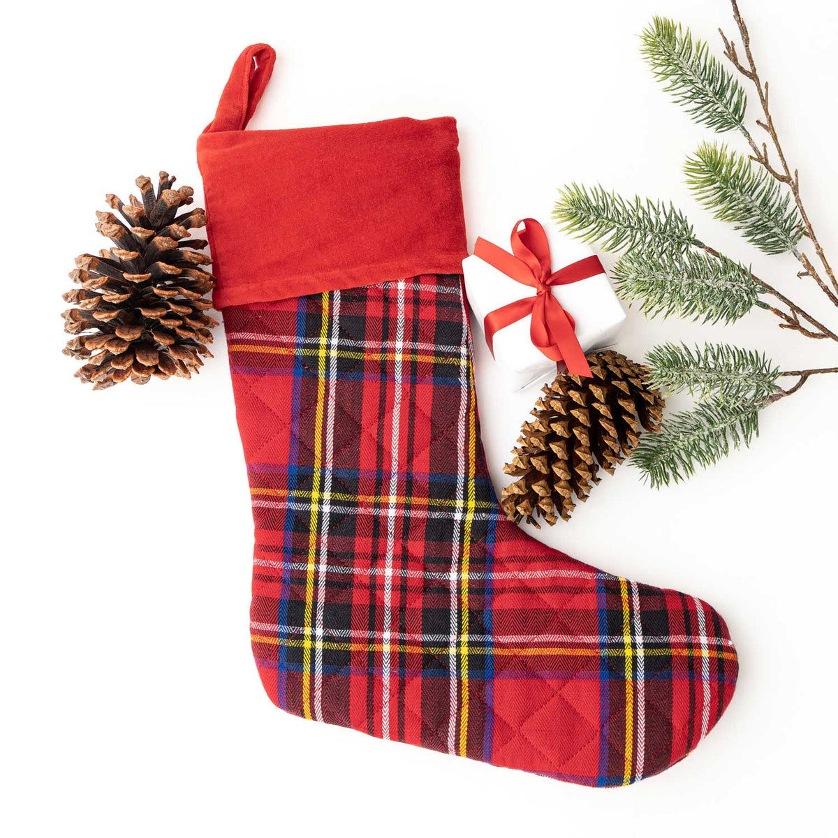 8 Oak Lane - Red Tartan Plaid Quilted Cotton Holiday Stocking