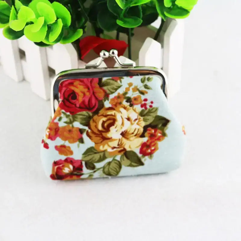 Floral Coin Purse: Small Storage Purse for Coins/ Trinkets: Black