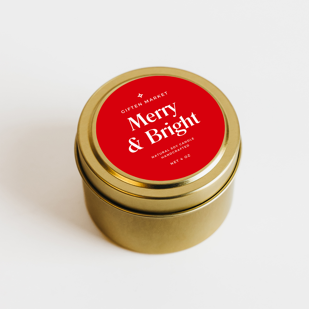 Giften Market - Merry & Bright Soy Candle - 4oz Gold Travel Tin