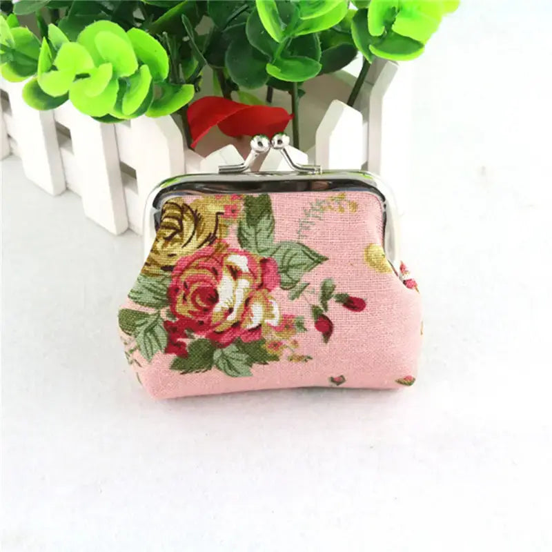 Floral Coin Purse: Small Storage Purse for Coins/ Trinkets: Black