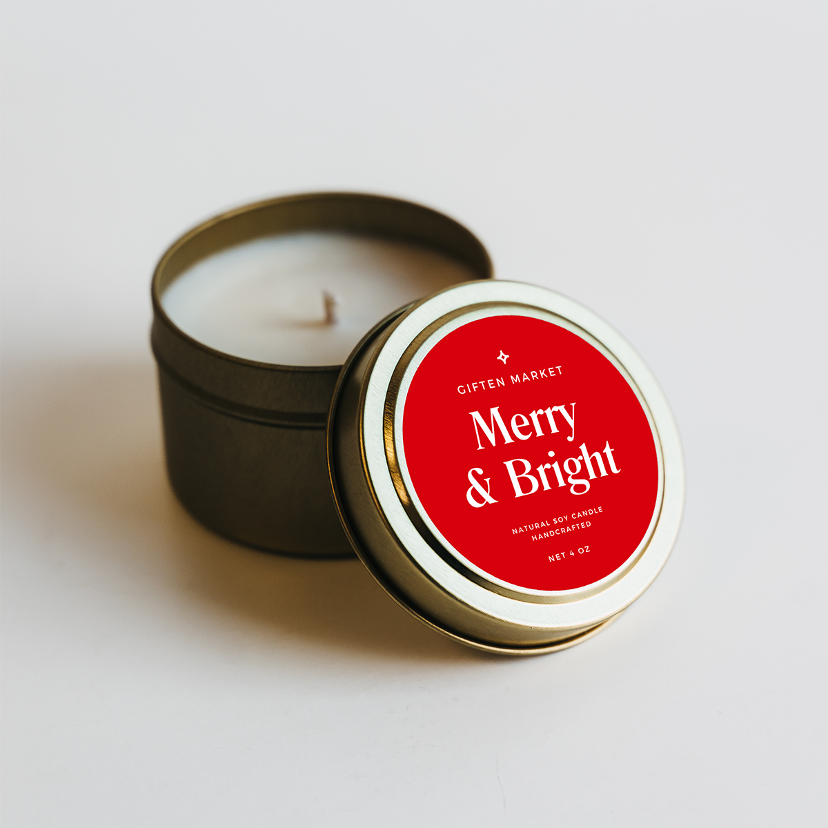 Giften Market - Merry & Bright Soy Candle - 4oz Gold Travel Tin