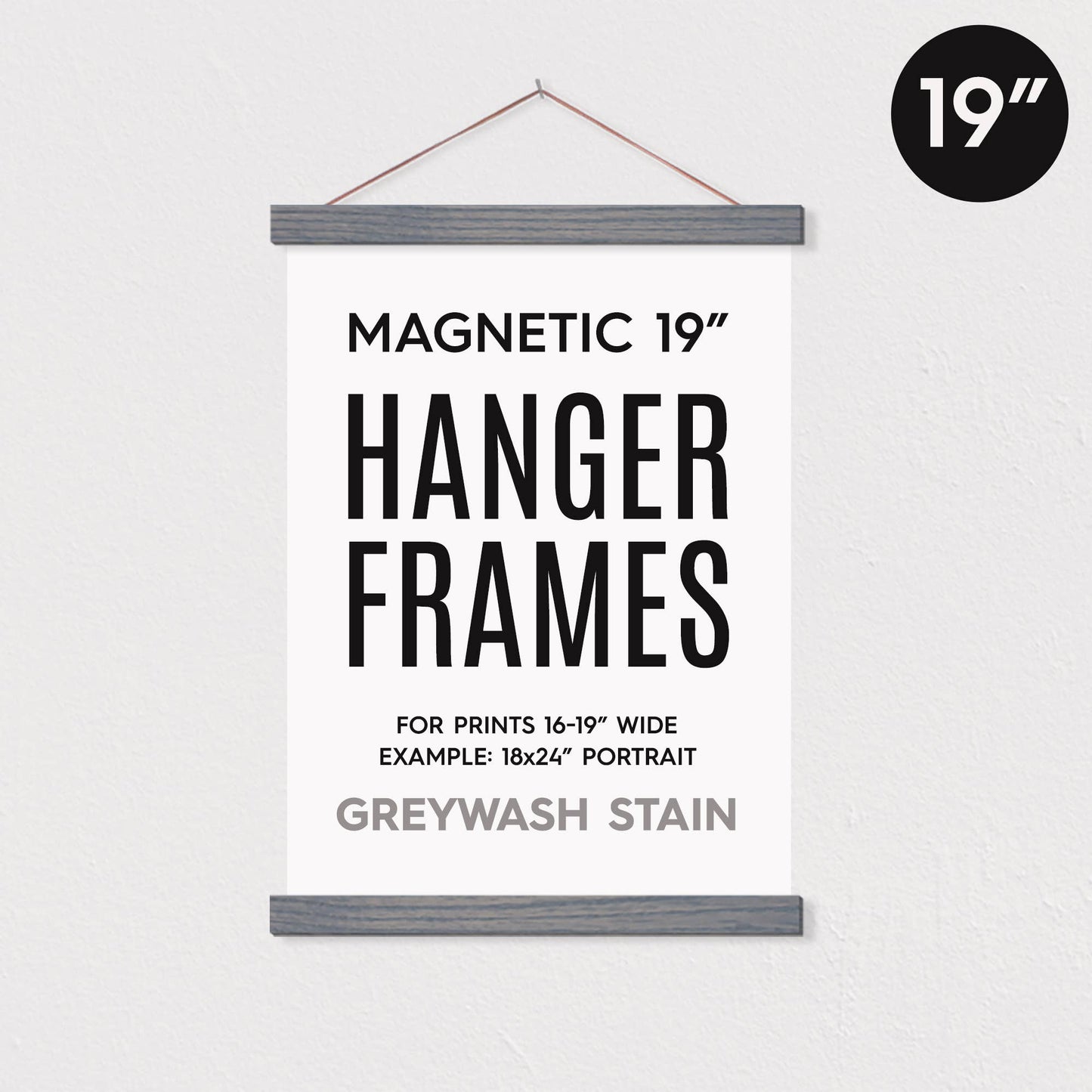 Hanger Frames - 19" MAGNETIC Poster Hanger Frame™ for 18x24" Portrait Prints: Natural Stain / Full retail packaging (poly bag & branded stickers)