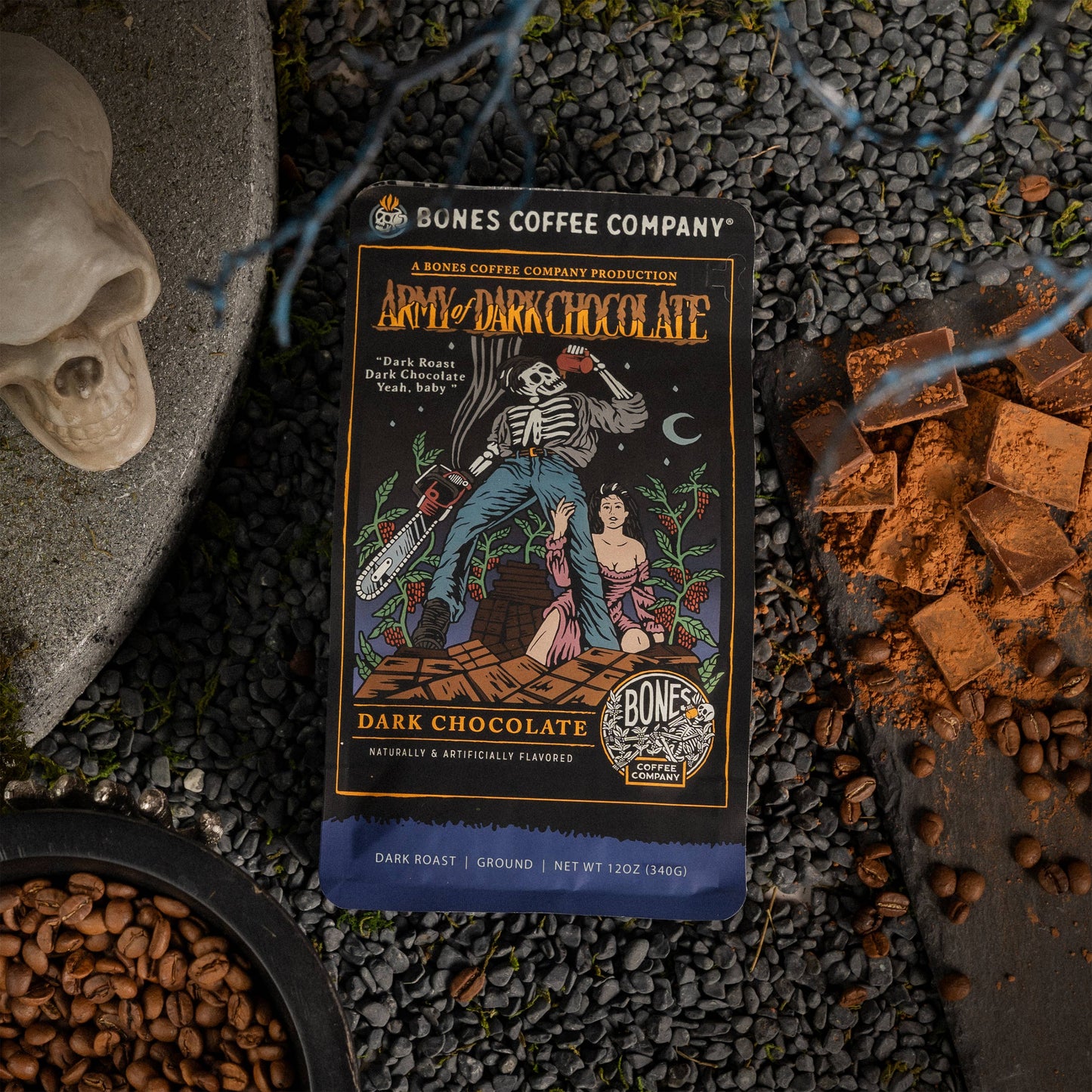 Bones Coffee Company - Army of Dark Chocolate Coffee | 12oz | Whole Bean & Ground: Ground