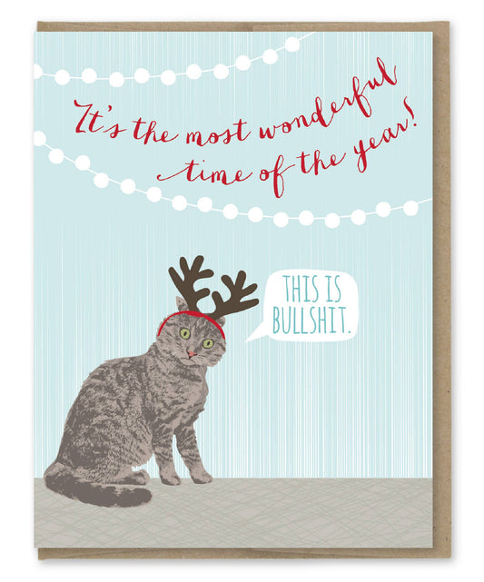 Modern Printed Matter - Wonderful Time Cat Antlers Holiday Card
