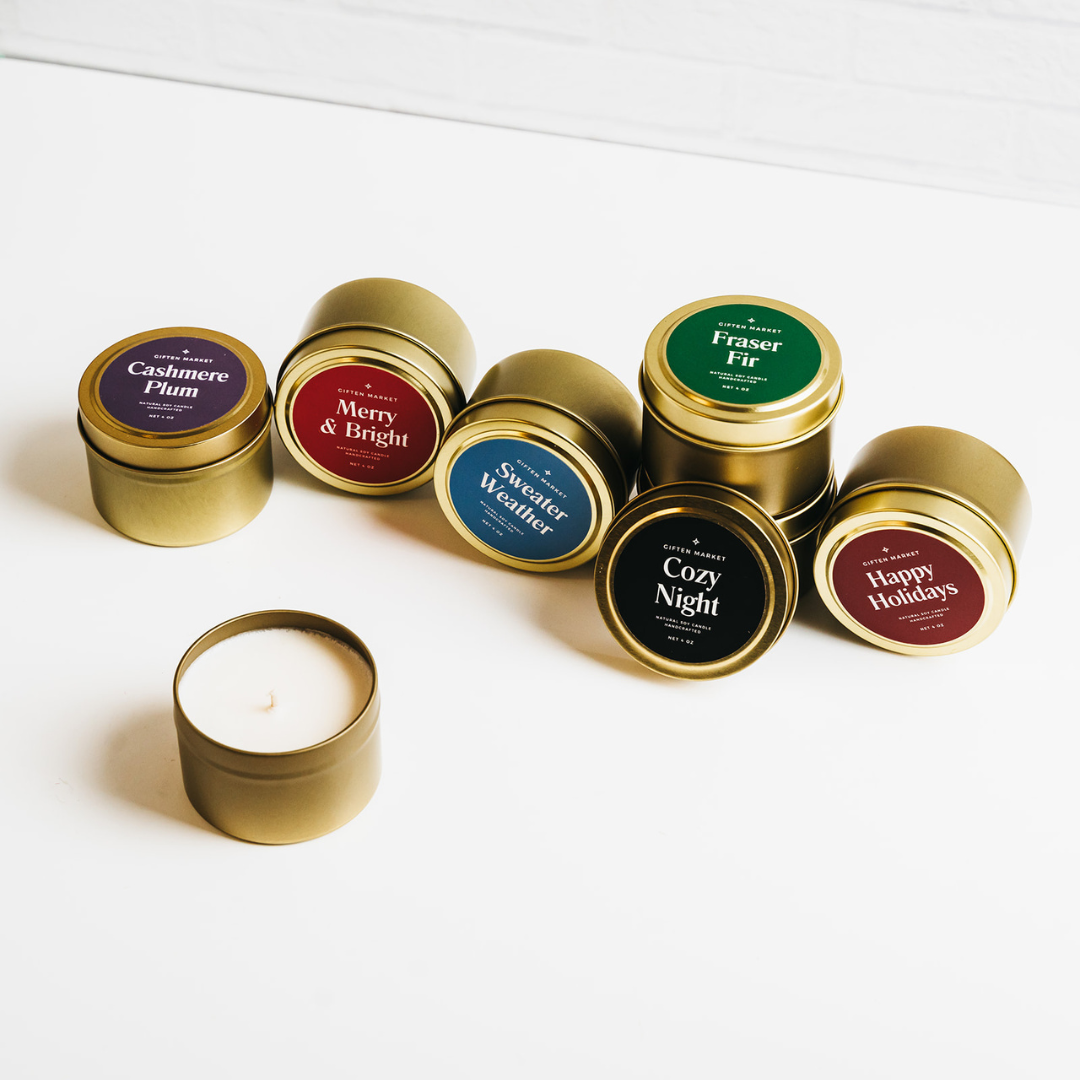 Giften Market - Merry & Bright Soy Candle - 4oz Gold Travel Tin
