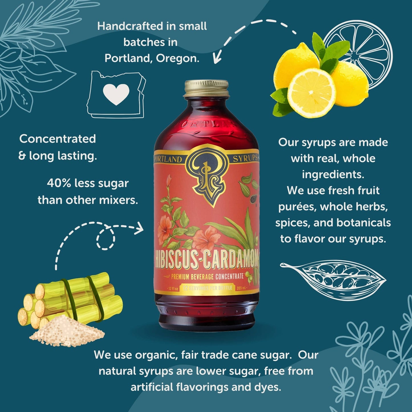 Portland Syrups - Hibiscus Cardamom Syrup 12oz  - cocktail / mocktail mixer